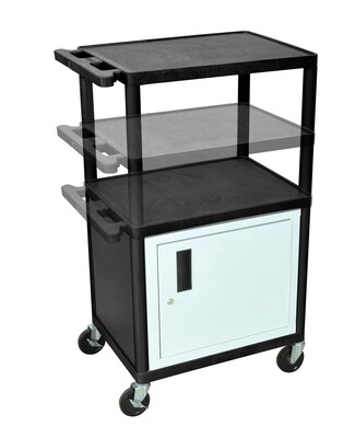 Luxor® LPDUO 3 Shelves Mobile Presentation Multi Height AV Cart With 3 Outlet Electric, Black