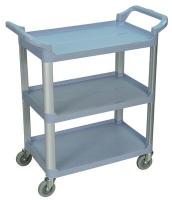 Luxor 3-Shelf Polyethylene Mobile Serving Cart with Lockable Wheels, Gray (SC12-G)