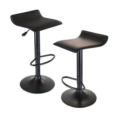 Winsome® Obsidian Faux Leather Swivel Airlift Adjustable Stool With Metal Post & Base, Black, 2/Set