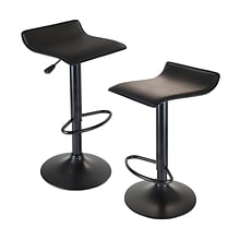 Winsome® Obsidian Faux Leather Swivel Airlift Adjustable Stool With Metal Post & Base, Black, 2/Set