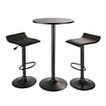 Winsome® Obsidian 39.76 MDF Veneer 3 Piece Round Table Pub Set With 2 Airlift Stools, Black