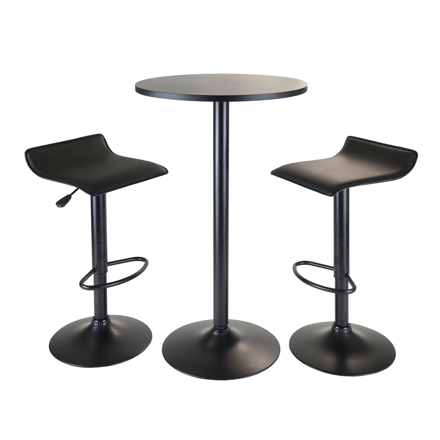 Winsome® Obsidian 39.76 MDF Veneer 3 Piece Round Table Pub Set With 2 Airlift Stools, Black