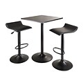 Winsome® Obsidian 35 MDF Veneer 3 Piece Square Table Pub Set With 2 Airlift Stools, Black