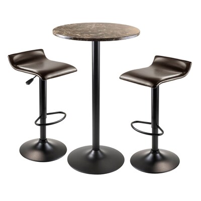 Winsome® Cora 40.04 Faux Marble 3 Piece Round Pub Table Set With 2 Swivel Stools, Black/Espresso