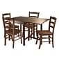 Winsome® Lynden 29.53" Wood Rectangular Dining Table Set With 4 Ladder Back Chairs, Antique Walnut