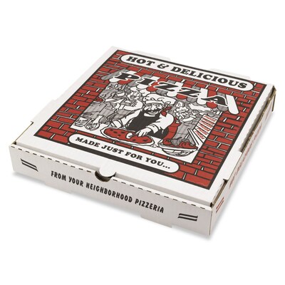 Pratt Plus B-Flute Corrugated Cardboard Pizza Box, White, 1 7/8(H) x 12(W) x 12(D), 50/Pack