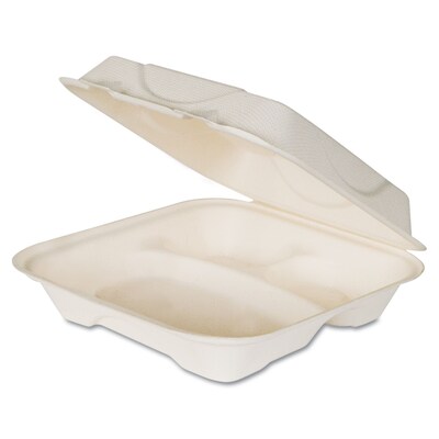 Eco-Products® Renewable Sugarcane Containers, 3-Compartments, 9x9x3, 200/Case