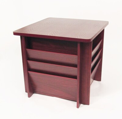 Buddy Products® 21 x 23 1/4 Square Wood Reception Table With Side Literature Rack, Mahogany