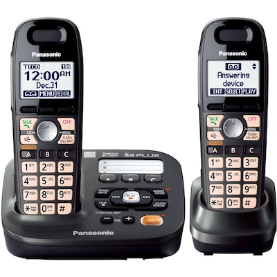Panasonic KX-TG6592T Single Line Cordless Phone, Black Metallic