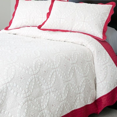 Lavish Home Lydia Microfiber 2 Piece Embroidered Quilt Set, Twin, Red/White