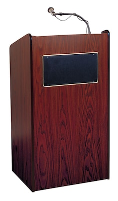 Oklahoma Sound Aristocrat Floor Lectern with Sound System & Wireless Handheld Microphone, Mahogany