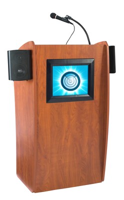 Oklahoma Sound® 46"H x 24"W x 21"D MDF Vision Floor Lectern With LCD Screen and Sound, Cherry