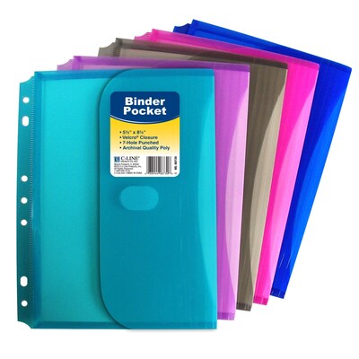 C-Line® 5-1/2 x 8-1/2 Mini Side Loading Binder Pocket; Assorted