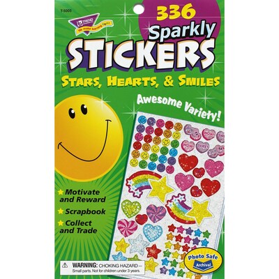 Trend Sparkly Stars, Hearts, & Smiles Sticker Pad, 336 CT (T-5005)