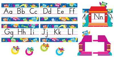 Trend Owl-Stars Alphabet Manuscript Bulltn Brd Set, 18 Decorative Accent, 8.50 x 153, Assorted