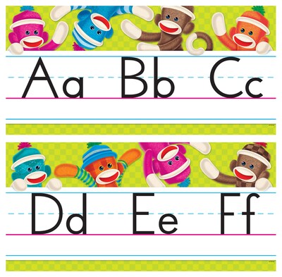 Trend Enterprises® Sock Monkeys Alphabet Line Standard Manuscript Bulletin Board Set, Grade PreK-4