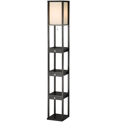 Adesso® Murray 72H Black 3-Drawer Shelf Floor Lamp with Off-White Square Shade (3450-01)