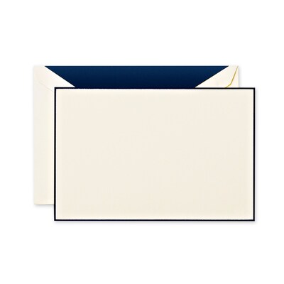 Crane & Co™ Navy Blue Bordered Lithographed Ecruwhite Correspondence Card w/Envelope, Navy Bordered