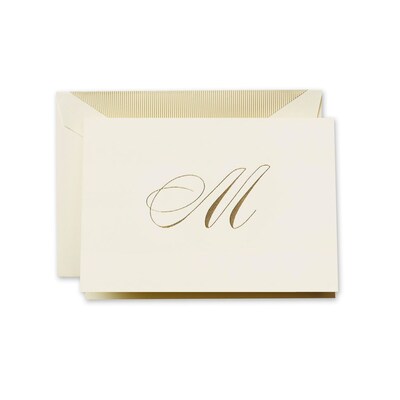 Crane & Co™ Hand Engraved Ecru Initial Note With Envelope, Gold Script M