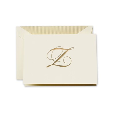Crane & Co™ Hand Engraved Ecru Initial Note With Envelope, Gold Script Z
