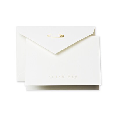 Crane & Co™ Diaper Pin Pearl White Thank You Note With Envelope, Gold