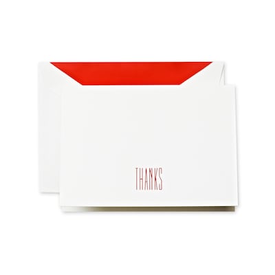 Crane & Co™ Hand Engraved Pearl White Thank You Note With Envelope, Red