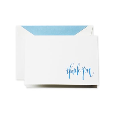 Crane & Co™ Hand Engraved Pearl White Thank You Note With Envelope, Newport Blue