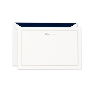 Crane & Co™ Pearl White Triple Hairline Thank You Card With Envelope, Navy Blue