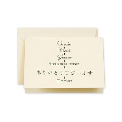 Crane & Co™ Ecru Multi-lingual Thank You Note With Envelope, Hunter Green