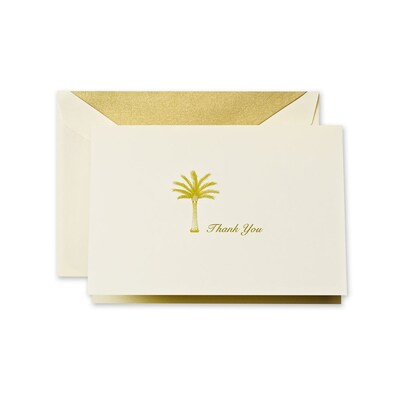 Crane & Co™ Hand Engraved Ecru Thank You Note With Envelope, Moss Green Palm Tree