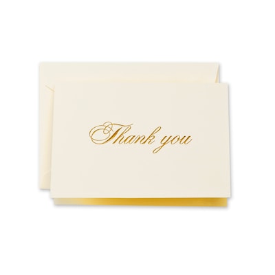 Crane & Co™ Ecru Thank You Note With Envelope, Gold Script
