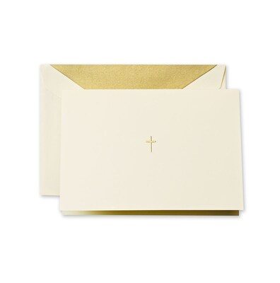 Crane & Co™ Hand Engraved Ecru Note With Envelope, Gold Cross