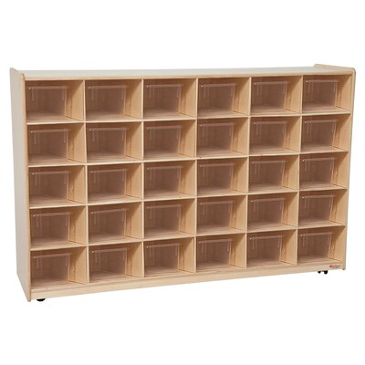 Wood Designs Cubby Storage Cabinet With 30 Translucent Trays, Birch