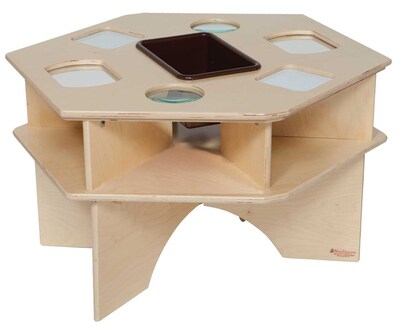 Wood Designs 30 x 30 Hexagon Plywood Deluxe Science Activity Table With Brown Tub, Natural