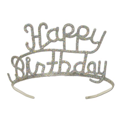 Beistle Glittered Metal Happy Birthday Tiara; Silver