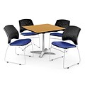OFM 36 Square Flip-Top Oak Table With 4 Chairs, Royal Blue