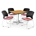 OFM 36 Square Flip-Top Oak Table With 4 Chairs, Coral Pink