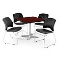 OFM 42 Square Flip-Top Mahogany Table With 4 Chairs, Black