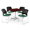 OFM 36 Square Flip-Top Mahogany Table With 4 Chairs, Shamrock Green