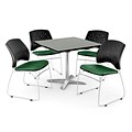 OFM 36 Square Flip-Top Gray Nebula Table With 4 Chairs, Forest Green