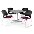 OFM 36 Square Flip-Top Gray Nebula Table With 4 Chairs, Burgundy