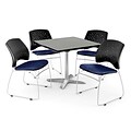 OFM 42 Square Flip-Top Gray Nebula Table With 4 Chairs, Navy