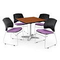 OFM 42 Square Flip-Top Cherry Table With 4 Chairs, Plum