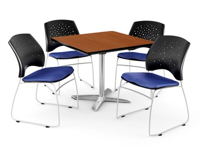 OFM 42 Square Flip-Top Cherry Table With 4 Chairs, Royal Blue
