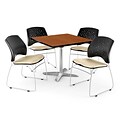 OFM 42 Square Flip-Top Cherry Table With 4 Chairs, Khaki