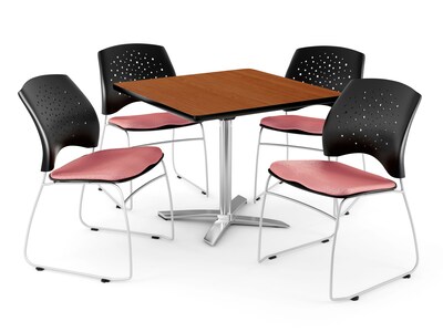 OFM 36 Square Flip-Top Cherry Table With 4 Chairs, Coral Pink