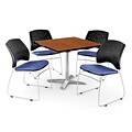 OFM 42 Square Flip-Top Cherry Table With 4 Chairs, Colonial Blue