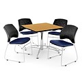OFM 36 Square Multi-Purpose Oak Table With 4 Chairs, Navy