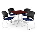OFM 42 Square Multi-Purpose Mahogany Table With 4 Chairs, Navy