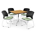 OFM 36 Square Multi-Purpose Oak Table With 4 Chairs, Sage Green